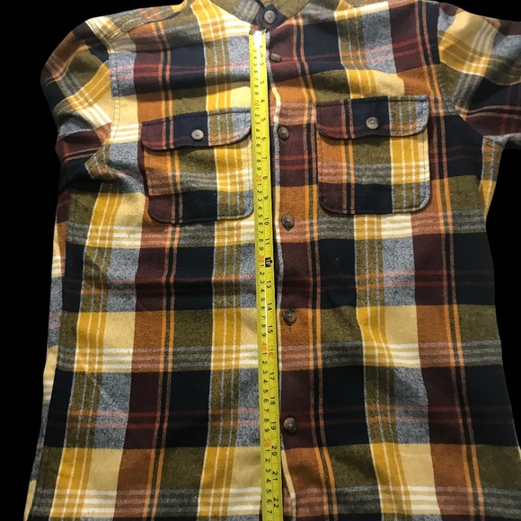 Men’s Plaid Flannel Button-Up Shirt – Yellow Brown Navy Check, Soft Brushed Cott - Picture 7 of 14